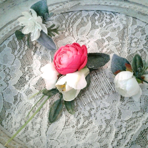 Wedding Hair Bridal Pink Hair Accents Wedding  FINAL SALE - Picture 1 of 11